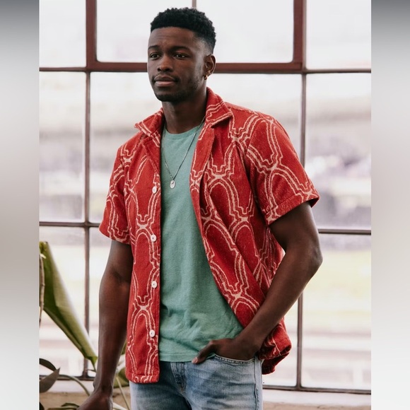 NWT OAS Marrakech Arch Cuba Terry Shirt Size Large Short Sleeve Button Down - Picture 2 of 6